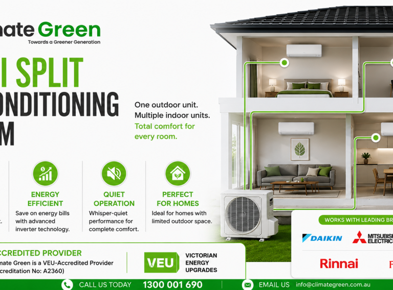 blog aircon Climate Green Multi Split Air Conditioning System for Victorian homes featuring one outdoor unit connected to multiple indoor units from leading brands including Daikin, Mitsubishi Electric, Midea, Rinnai and Fujitsu.