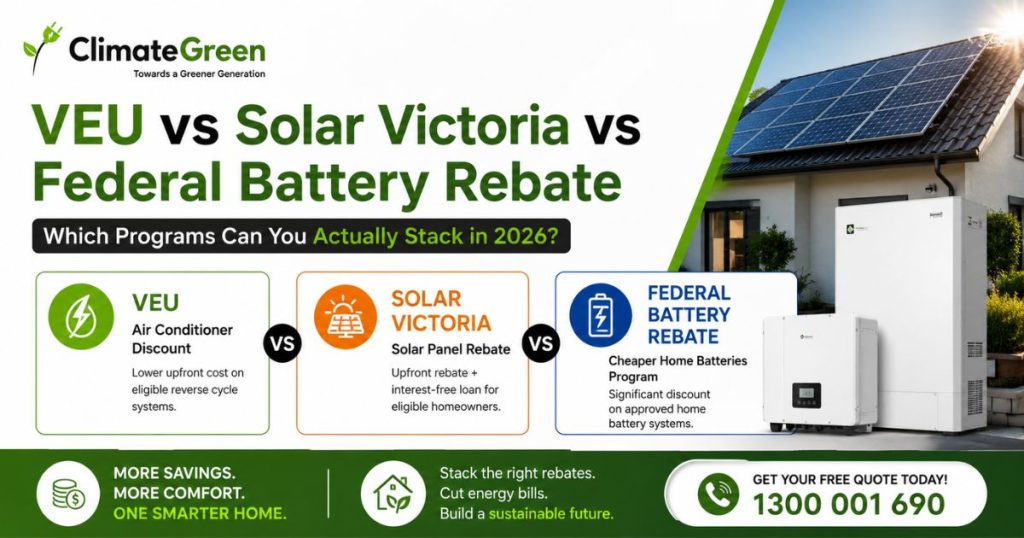 VEU vs Solar Victoria vs Federal Battery Rebate Which Programs Can You Actually Stack in 2026?